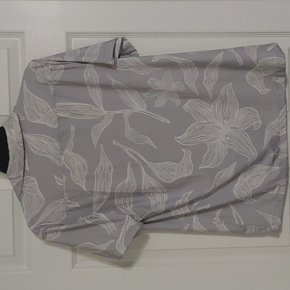 Porter & Ash Kinetic Stretch Men's Light Gray Floral Short-Sleeve Button Shirt - Picture 4 of 7
